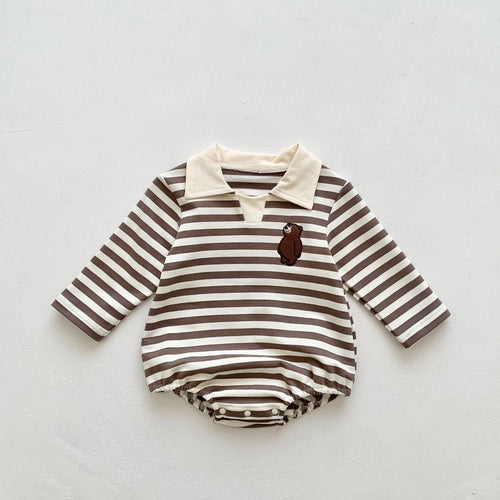 Baby Boy Striped Bear Embroidered Onesie
