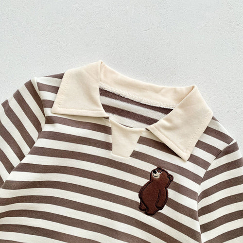 Baby Boy Striped Bear Embroidered Onesie