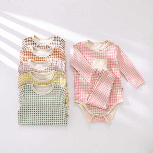 Baby Plaid Pattern Onesies Combo Pants With Hat