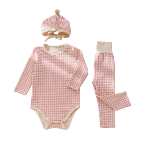 Baby Plaid Pattern Onesies Combo Pants With Hat