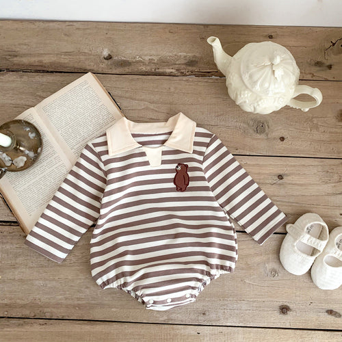 Baby Boy Striped Bear Embroidered Onesie