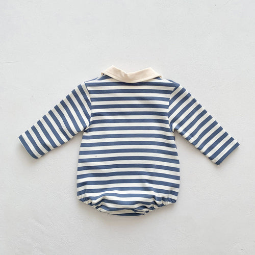 Baby Boy Striped Bear Embroidered Onesie