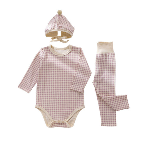 Baby Plaid Pattern Onesies Combo Pants With Hat