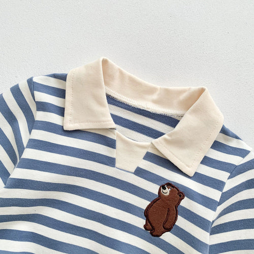 Baby Boy Striped Bear Embroidered Onesie